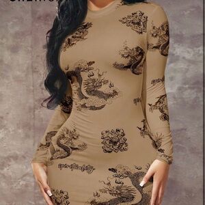 Dragon Print Long Sleeve Dress